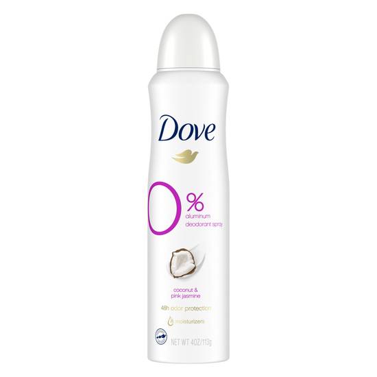 Dove Deodorant Spray 0% Aluminum 48-Hour, Coconut & Pink Jasmine, 4 OZ