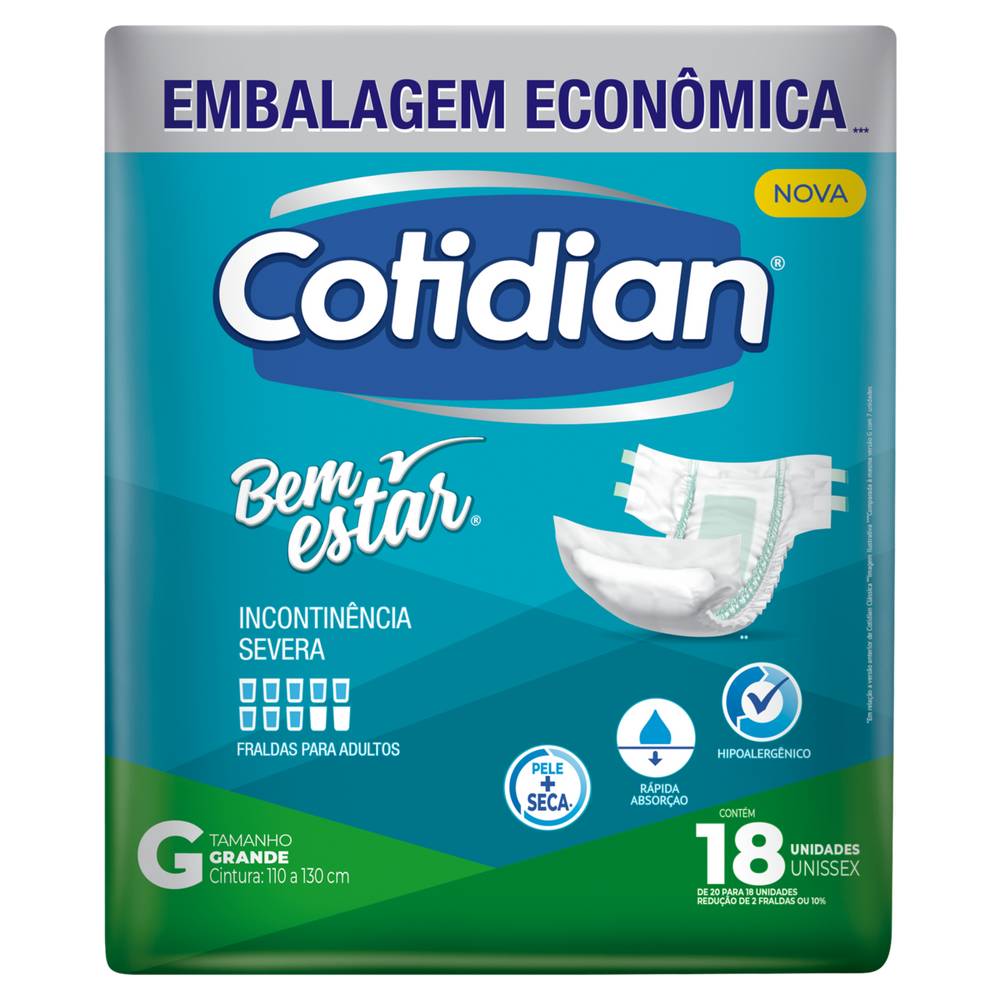 Bem estar fralda geriátrica comfort g (20 unidades)