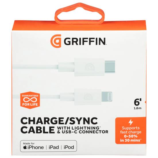 Griffin 6 Inches Charge/Sync Cable With Lightning & Usb-C Connector