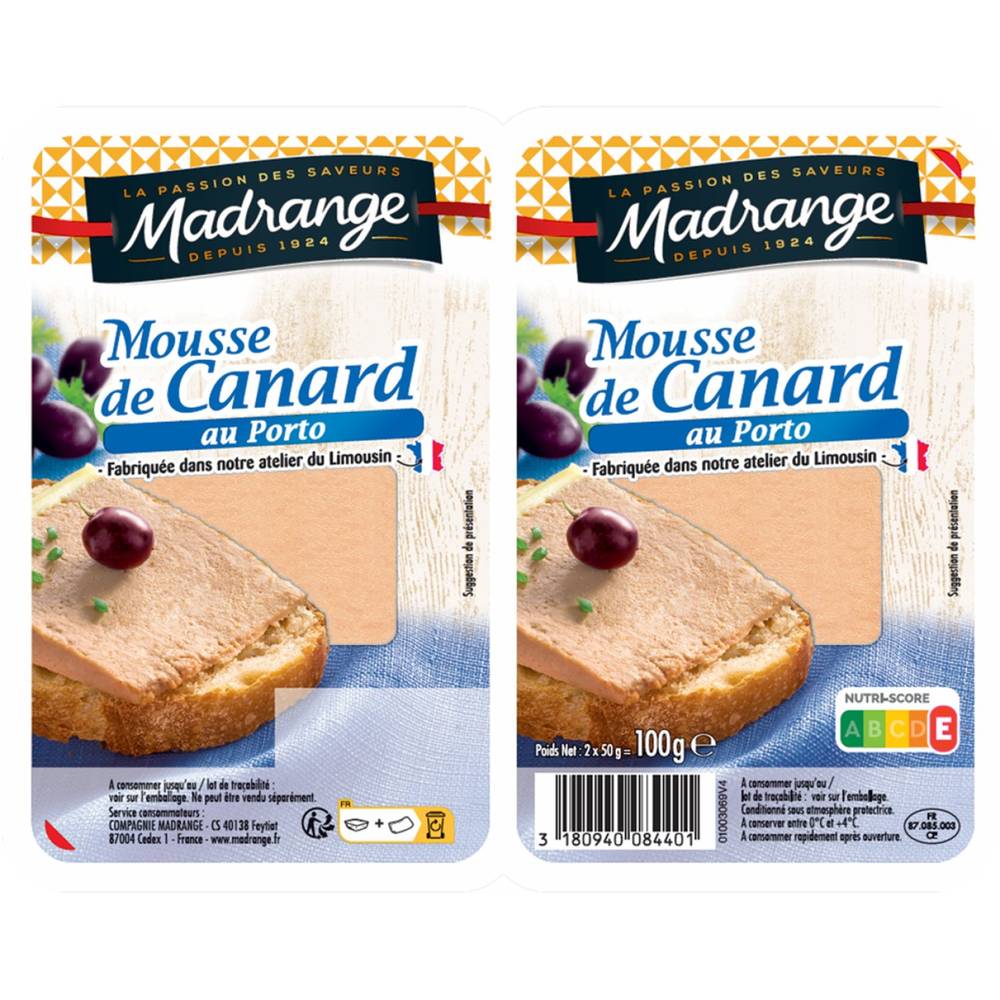 Mousse de canard Porto MADRANGE - les 2 barquettes de 50g