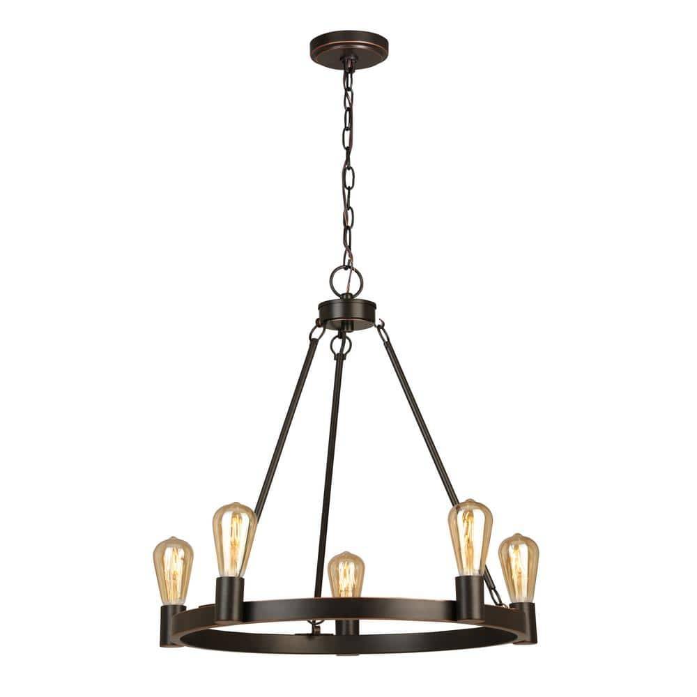 Hampton Bay Moreland 5-Light Traditional Oil-Rubbed Bronze Hanging Wagon Wheel Candlestick Chandelier