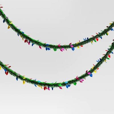 10' Colorful Christmas Light Bulb Tinsel Decorative Wall Garland Green - Wondershop™: Festive, Ready-to-Hang