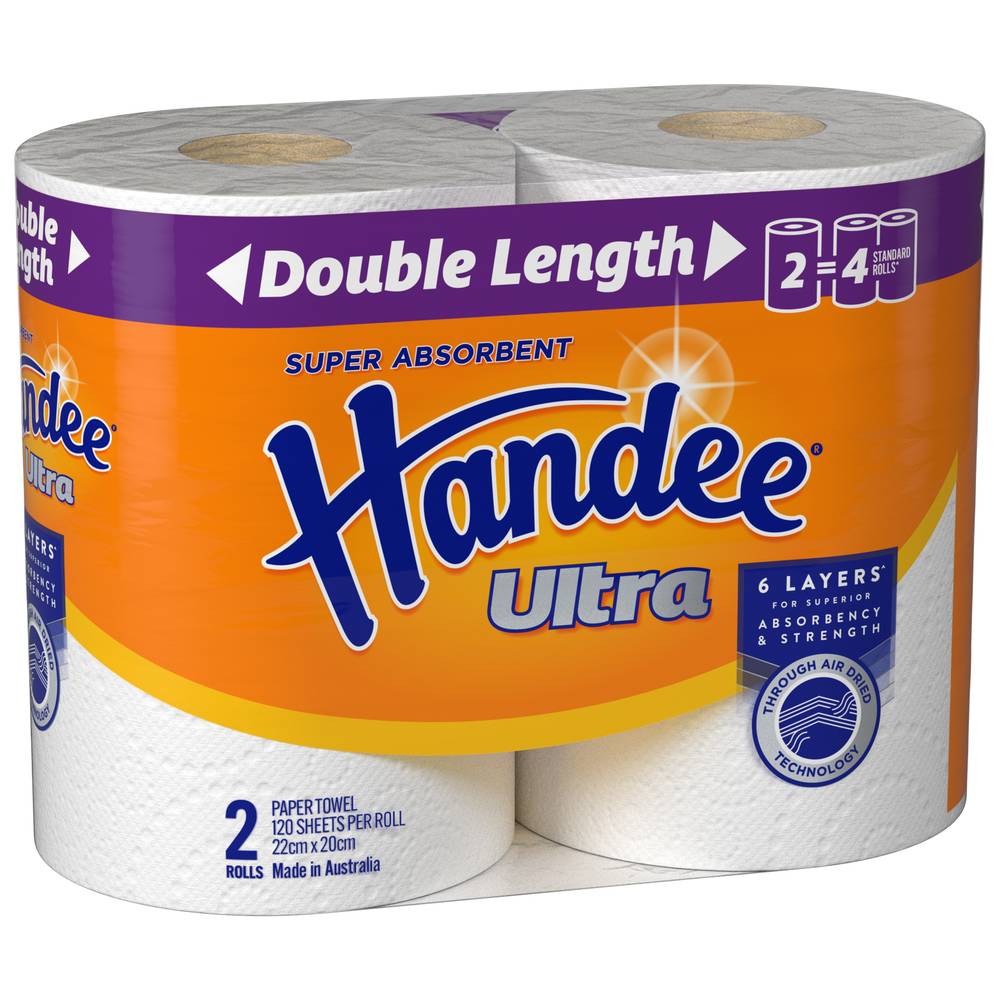 Handee Ultra White Double Length Paper Towels 2pk