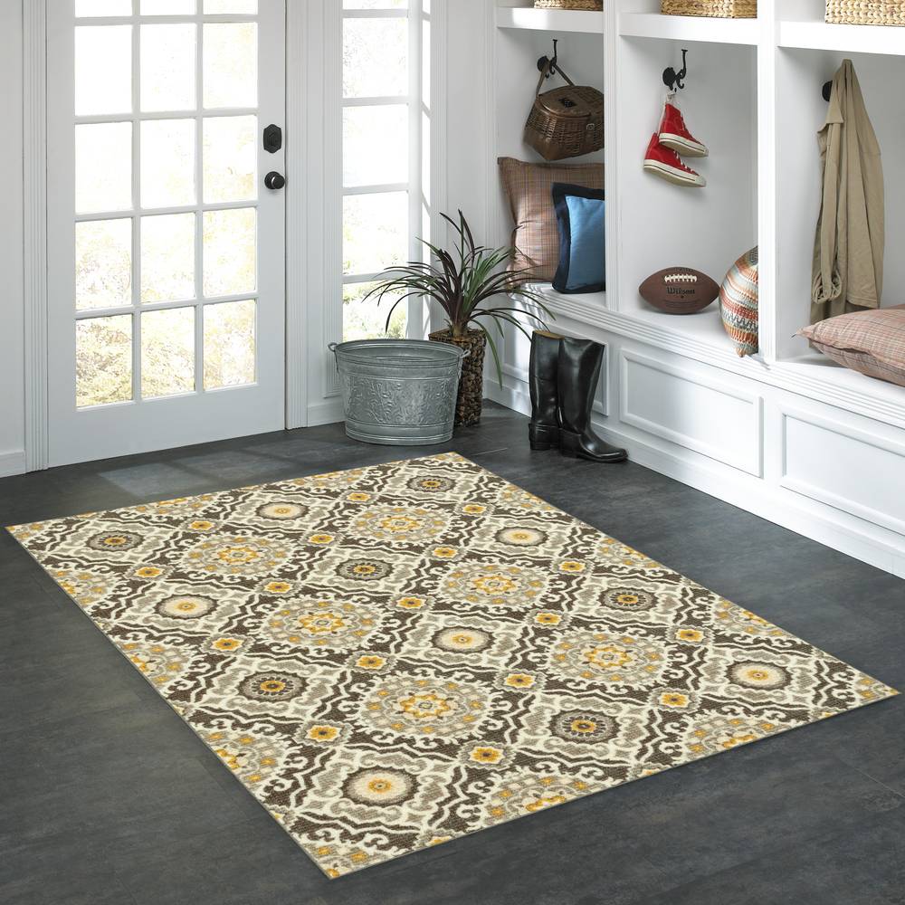 Style Selections Inkpath Ivory 3 X 4 (ft) Gray/Tan Indoor Geometric Machine Washable Throw Rug | B5846402