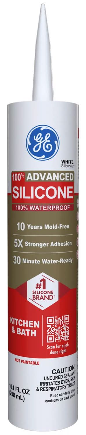 Ge Advanced White Silicone 2 Kitchen And Bath Caulk Sealant 10.1 Oz