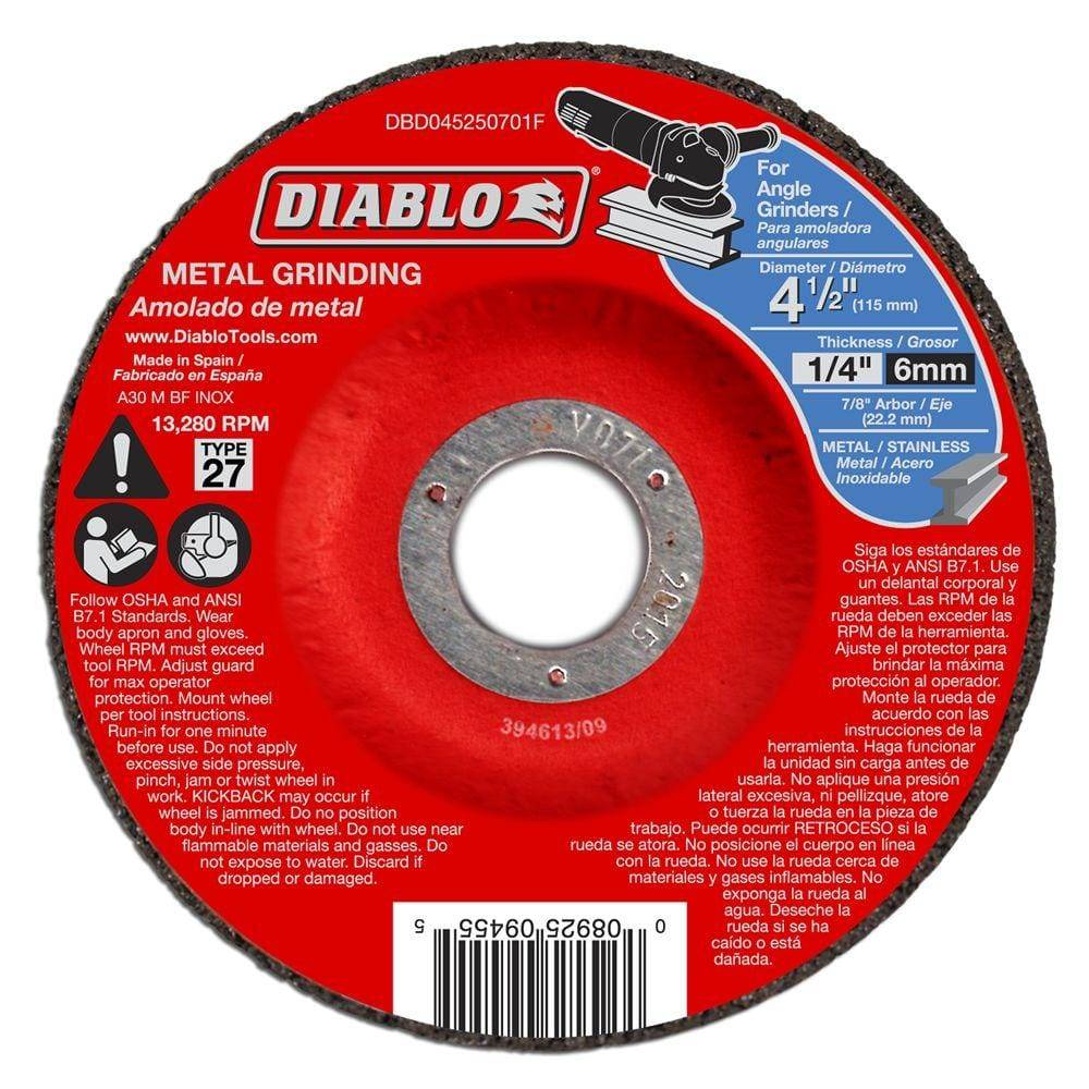 Diablo 4-1/2 In. X 1/4 In. X 7/8 In. Metal Grinding Disc With Type 27 Depressed Center