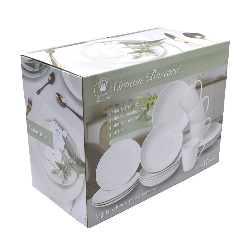 Crown baccara vajilla de porcelana (16 un) (blanco)