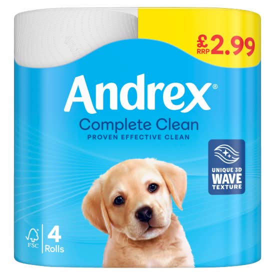 Andrex Complete Clean Toilet Tissue Rolls (4 pack)