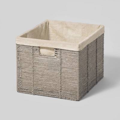 Brightroom Large Lined Woven Milk Crate, 14.75" x 13" x 11", Gray