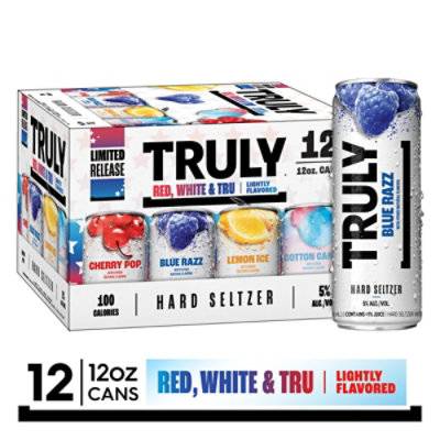 Truly Red White & Tru Lightly Hard Seltzer (12 pack, 12 fl oz) (cherry pop-blue razz-lemon ice-peach burst)