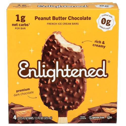Enlightened Peanut Butter Chocolate Chip Keto Ice Cream Bars 4 Pack