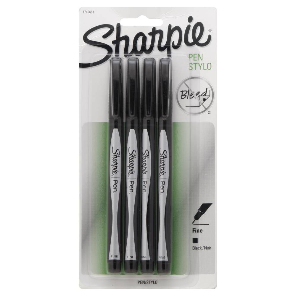 Sharpie Fine-Point Pens, Fine Point, 0.4 Mm, Black Barrels, Black Ink( 4 Ct)