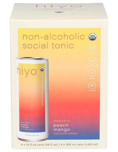 Hiyo Organic Peach Mango Functional Seltzer 4 Pack