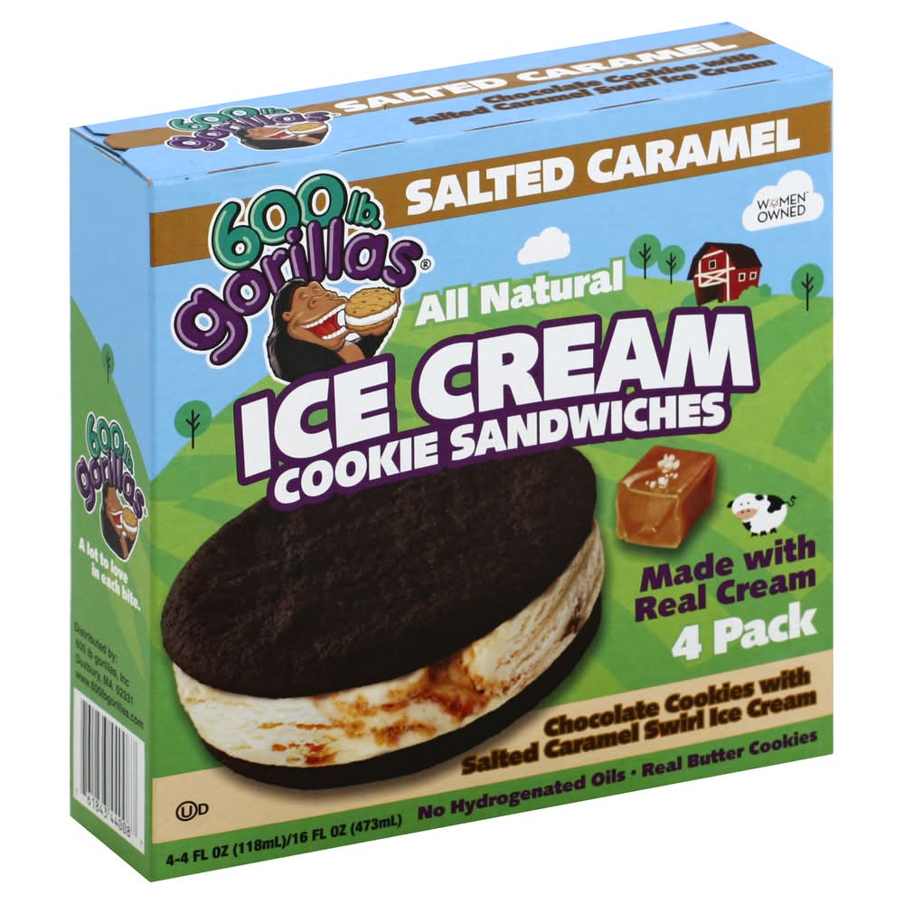 600 lb. Gorillas Salted Caramel Swirl Ice Cream Cookie Sandwiches