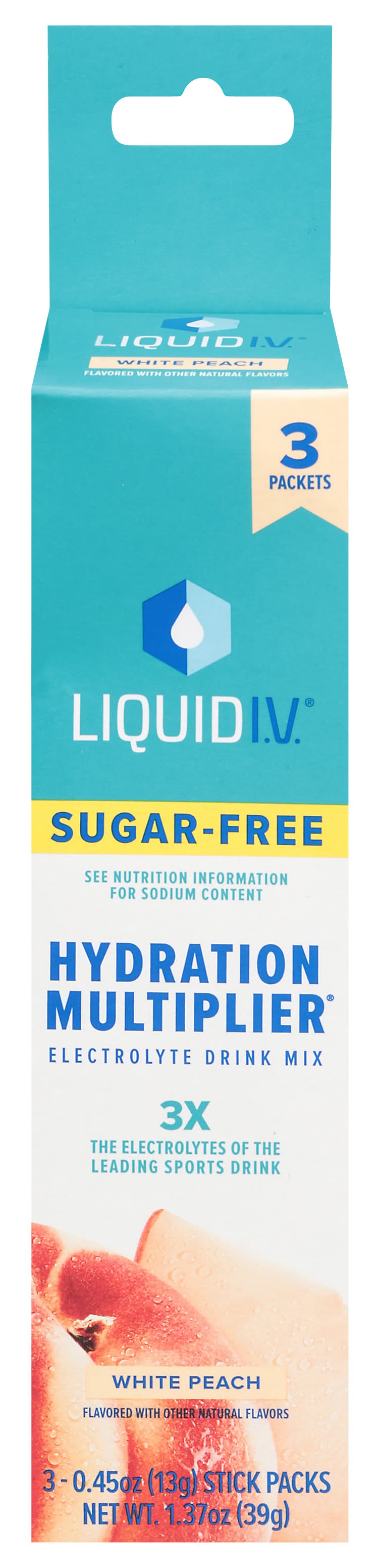 Liquid I.V. Hydration Multiplier Electrolyte Drink Mix, White Peach (3 x 0.45 oz)