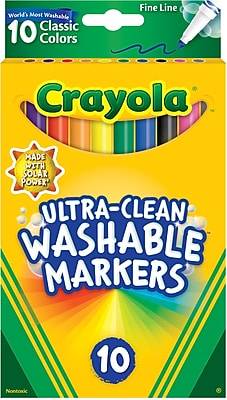 Crayola Ultra-Clean Washable Markers, Fine Line, Assorted Colors,  10/Box (58-7852)
