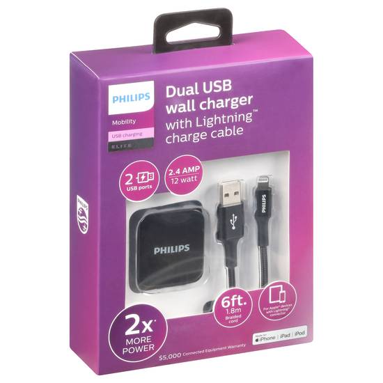 Philips Dual Usb Wall Charger With Lightning Charge Cable