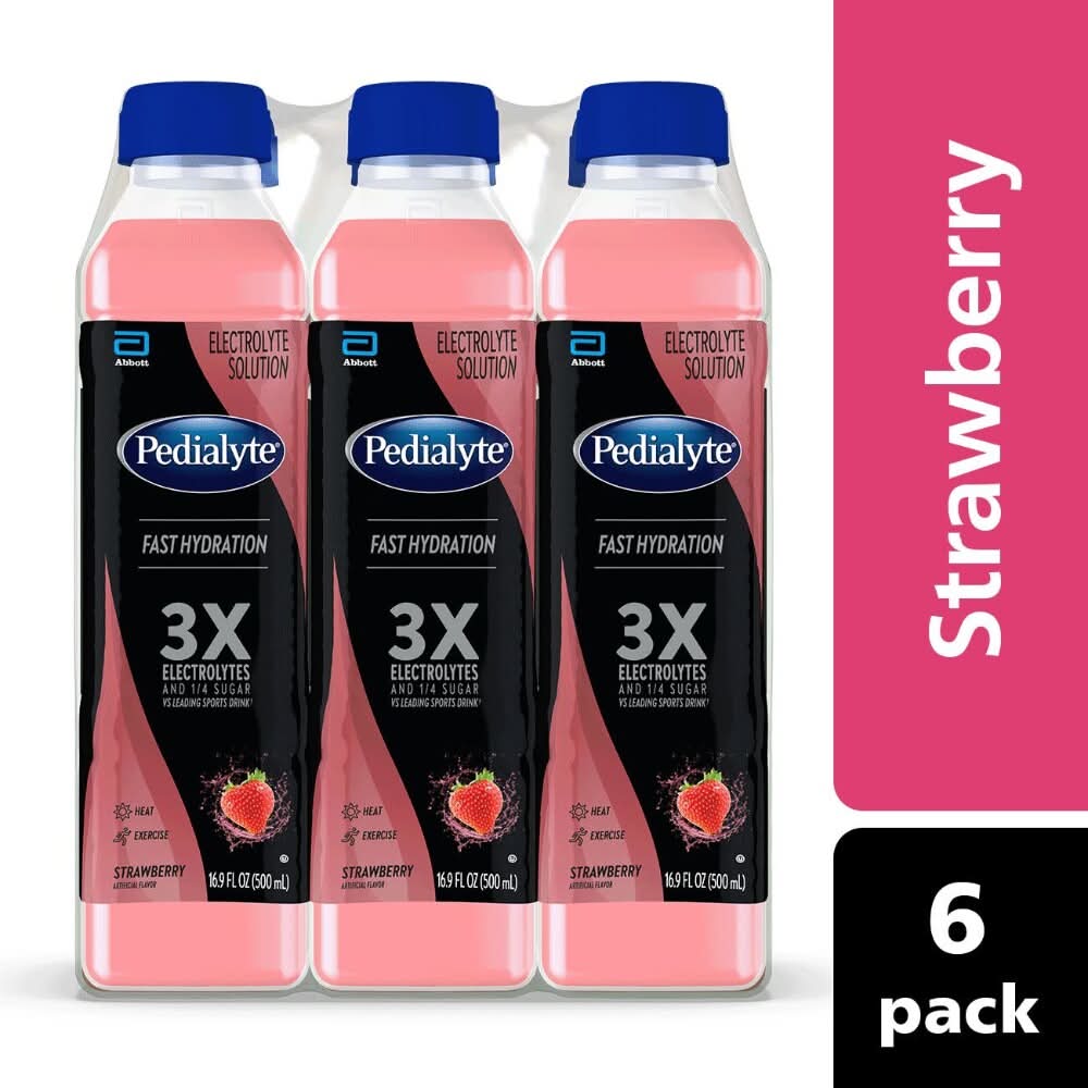 Pedialyte Fast Hydration Electrolyte Solution Drink, Strawberry (6 x 16.9 fl oz)