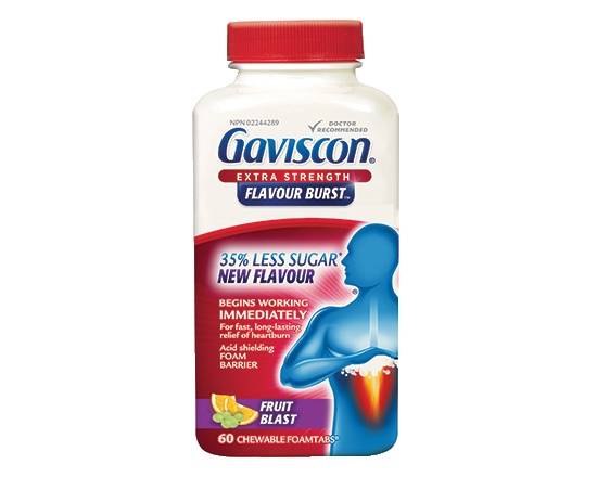 Gaviscon Extra Strength Foaming Antacid Tablets, Fruit Blast (60 ct)