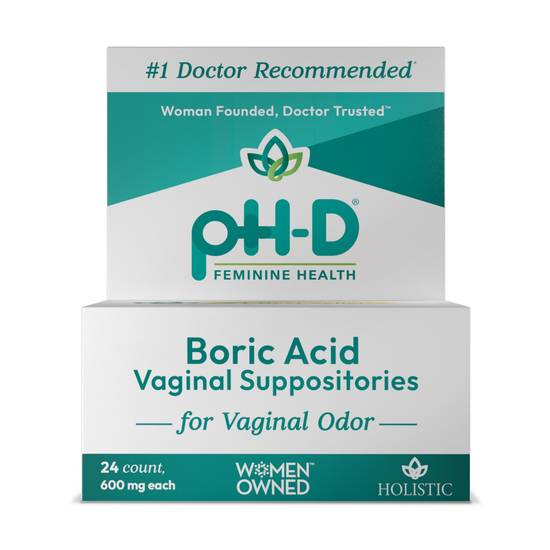 pH-D Feminine Health Boric Acid Vaginal Suppositories for Vaginal Odor, 24ct