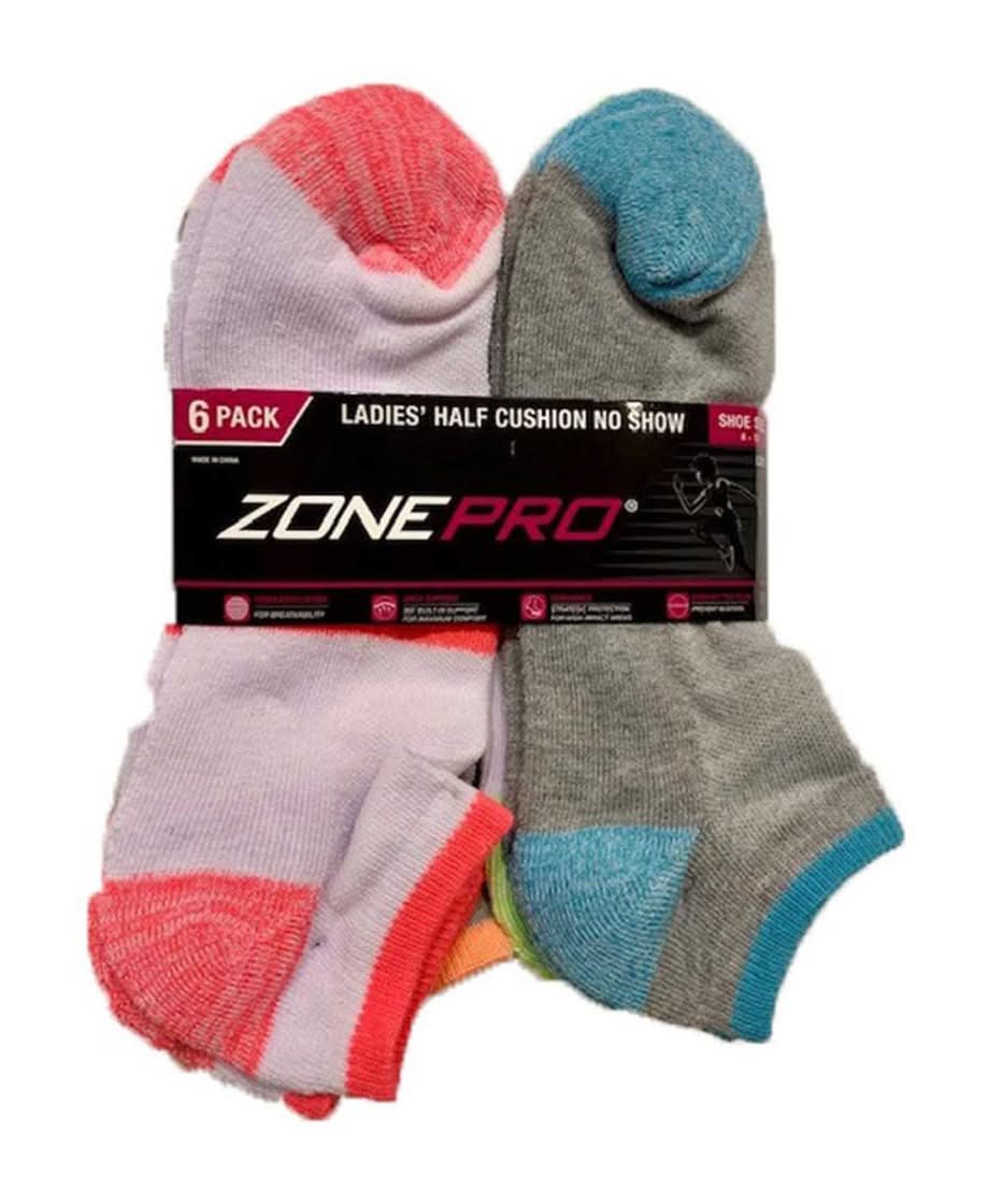 Zone Pro Ladies Half Cushion Fashion No Show 6 Pack