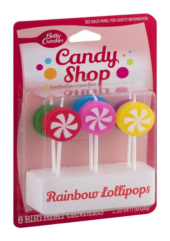 Betty Crocker 2.5 in Candy Shop Rainbow Lollipops Candles (6 ct)