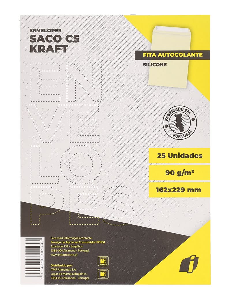 PorSi - Envelopes com fita autocolante 162x229 mm, embalagem de 1 unidades