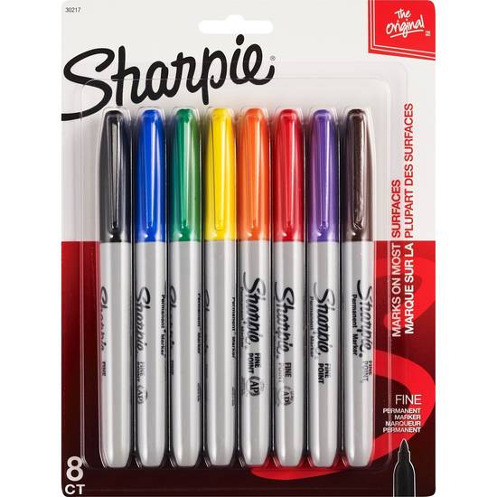 Sharpie Permanent Markers Fine Point, Assorted Colors, 8 ct