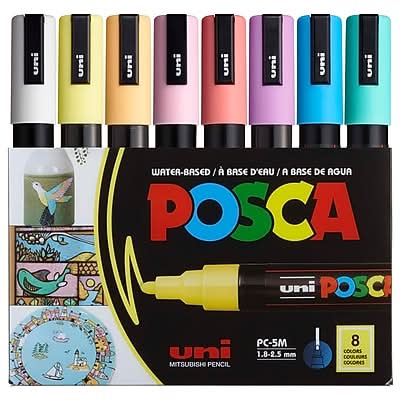 Uni POSCA PC-5M Water Based Marker, Bullet Tip, Assorted Colors, 8/Pack (PC5M8CSOFTCOLORS)