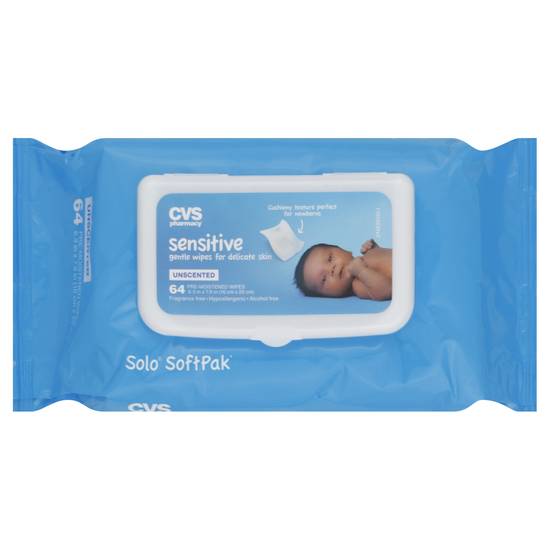Cvs Pharmacy Unscented Sensitive Baby Wipes (64 ct)