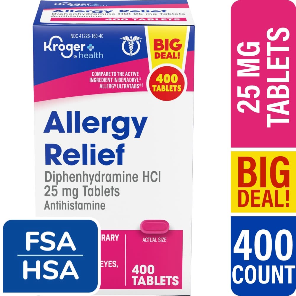 Kroger Allergy Relief Diphenhydramine Hcl 25 mg Tablets (400 ct)