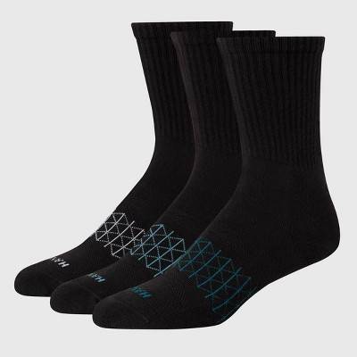 Hanes Men's 3pk Absolute Active Cushioned Crew Socks - Blue/Black 6-12: Arch Support, Seamless Toe