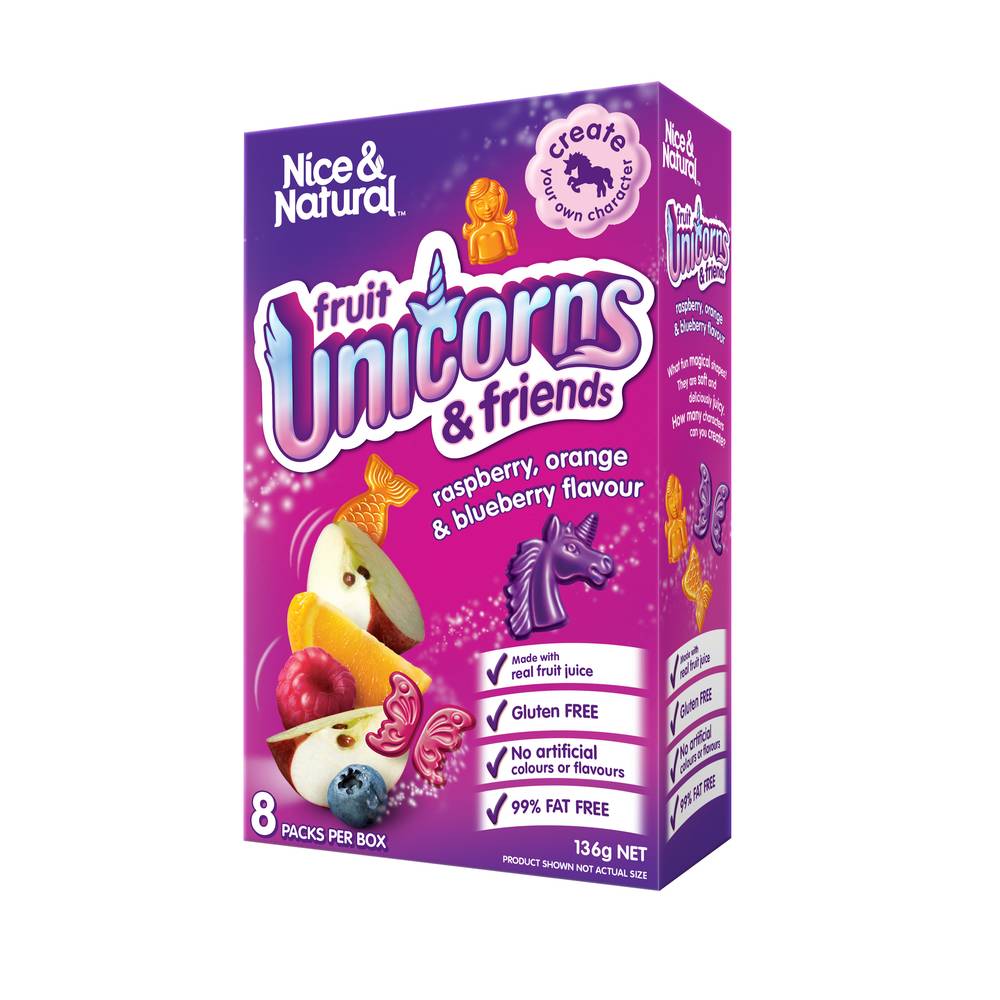 Nice & Natural Gluten Free Unicorns Fruit Snacks, Raspberry-Orange-Blueberry (136g, 8 pack)