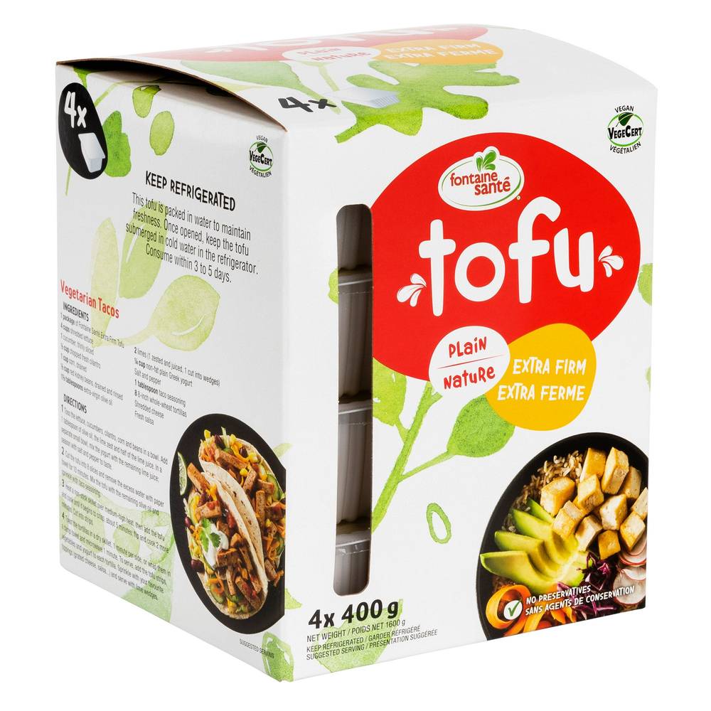 Fontaine Santé Extra Firm Plain Tofu, 4 X 400 G