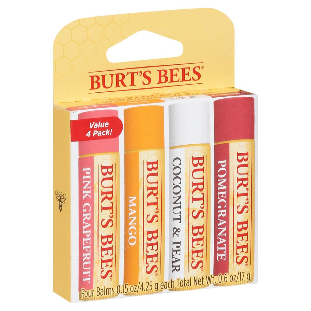 Burt's Bees Grapefruit Mango Coconut Pear & Pomegranate Balms (4 x 0.15 oz)