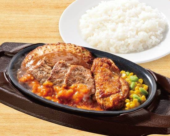 カットステーキ肉盛り弁当 Sliced Steak Combo Plate Bento