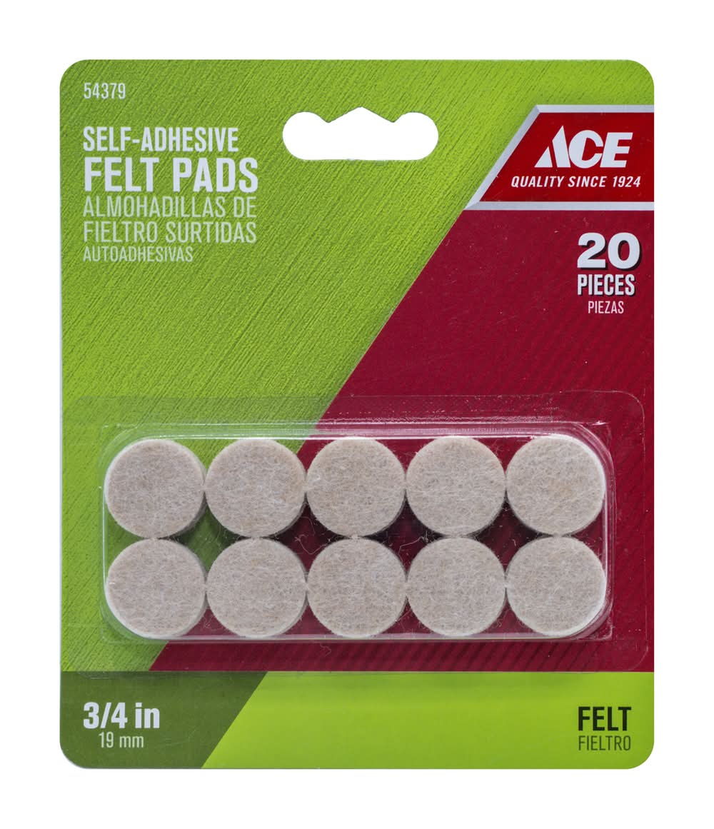 ACE Felt Self Adhesive Protective Pad Brown Round 3/4 In. W 20 Pk