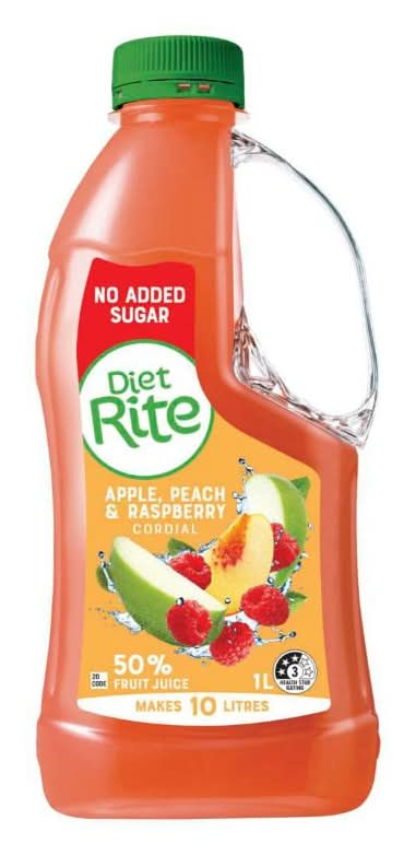 Diet Rite Apple Peach Rasp Cordial 1L