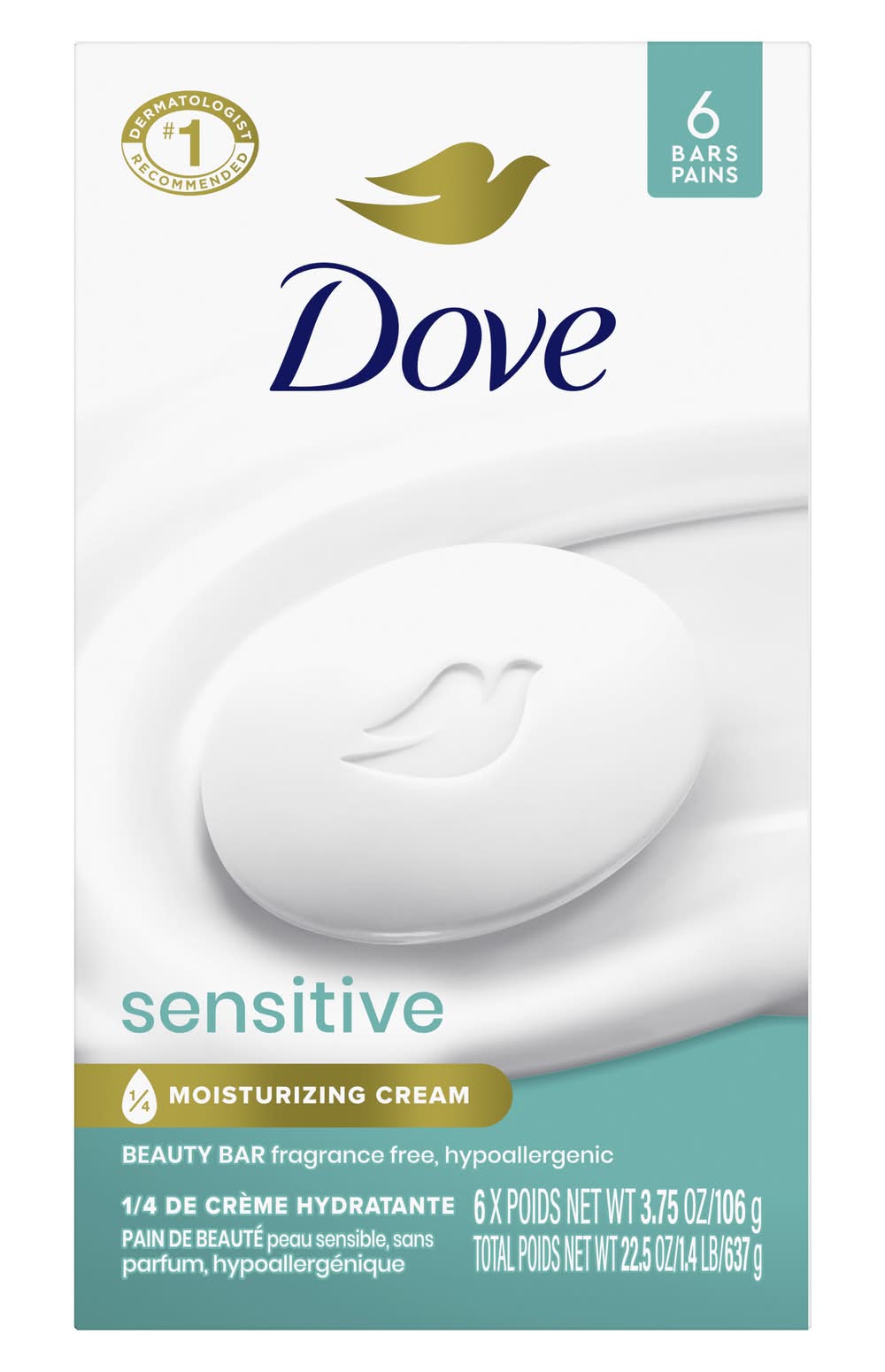 Dove Sensitive Skin Moisturizing Cream Beauty Bar Soap (22.5 oz, 6 ct)