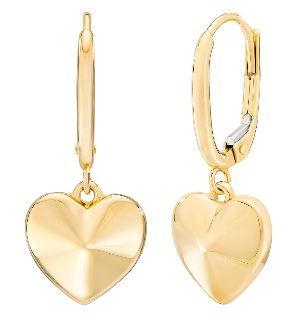 14kt Yellow Gold Pyramid Heart Earrings
