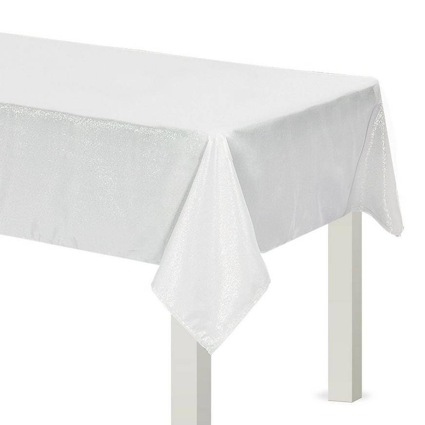 Party City Metallic Fabric Tablecloth (60" x 84" inchs/white)