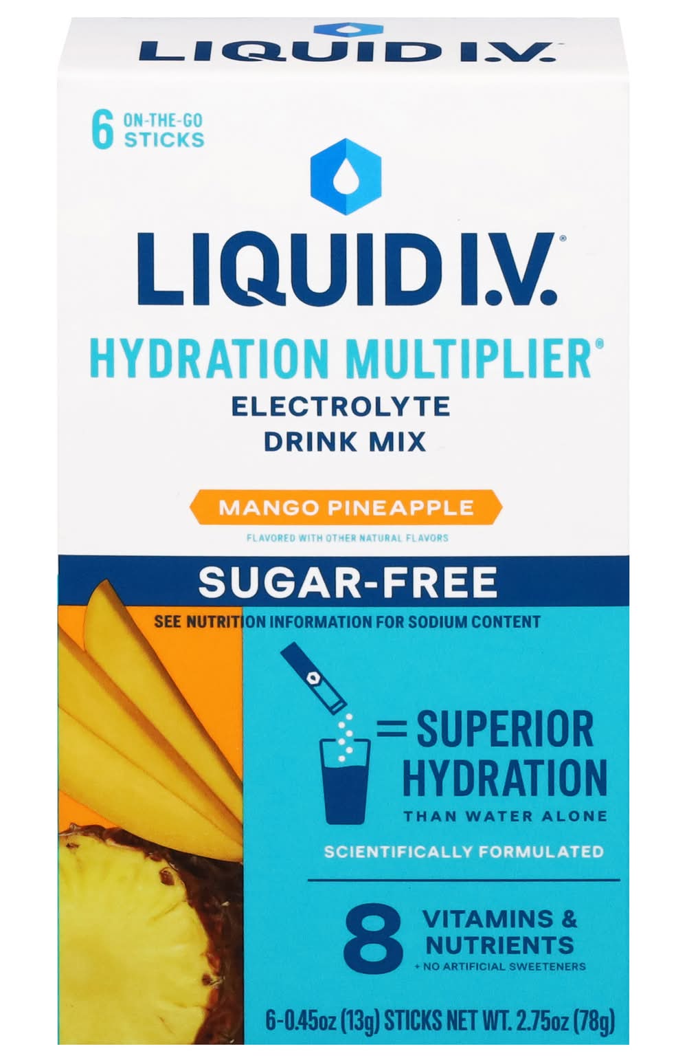 Liquid I.V. Hydration Multiplier Sugar-Free Electrolyte Drink Mix, Mango-Pineapple (6 x 0.45 oz)