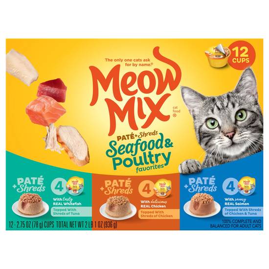 Meow Mix Pate Toppers Seafood & Poultry Variety pack Cat Food (12 ct)