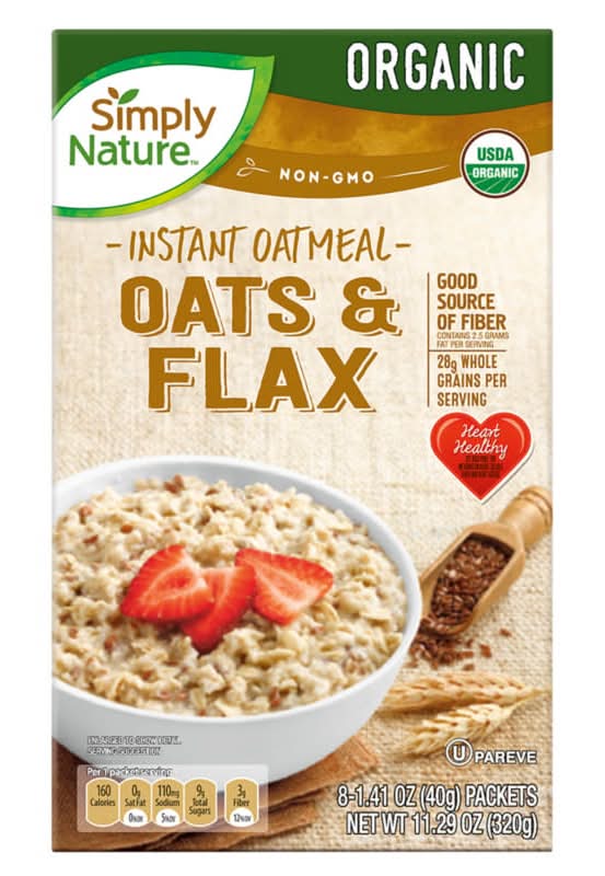 Simply Nature Organic Instant Oatmeal, Oats & Flax (8 x 1.41 oz)