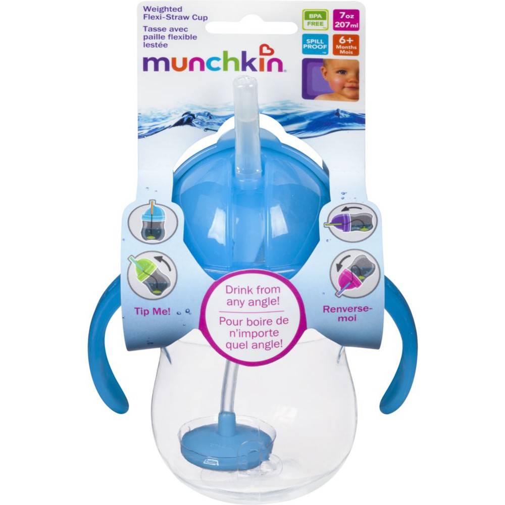 Munchkin Click Lock Weighted Flexi-Straw 207 ml Cup 6+ Months, Blue-White