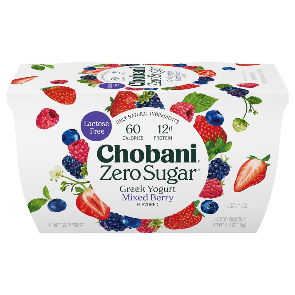 Chobani Zero Sugar Greek Yogurt, Mixed Berry (1.32 lbs, 4 ct)