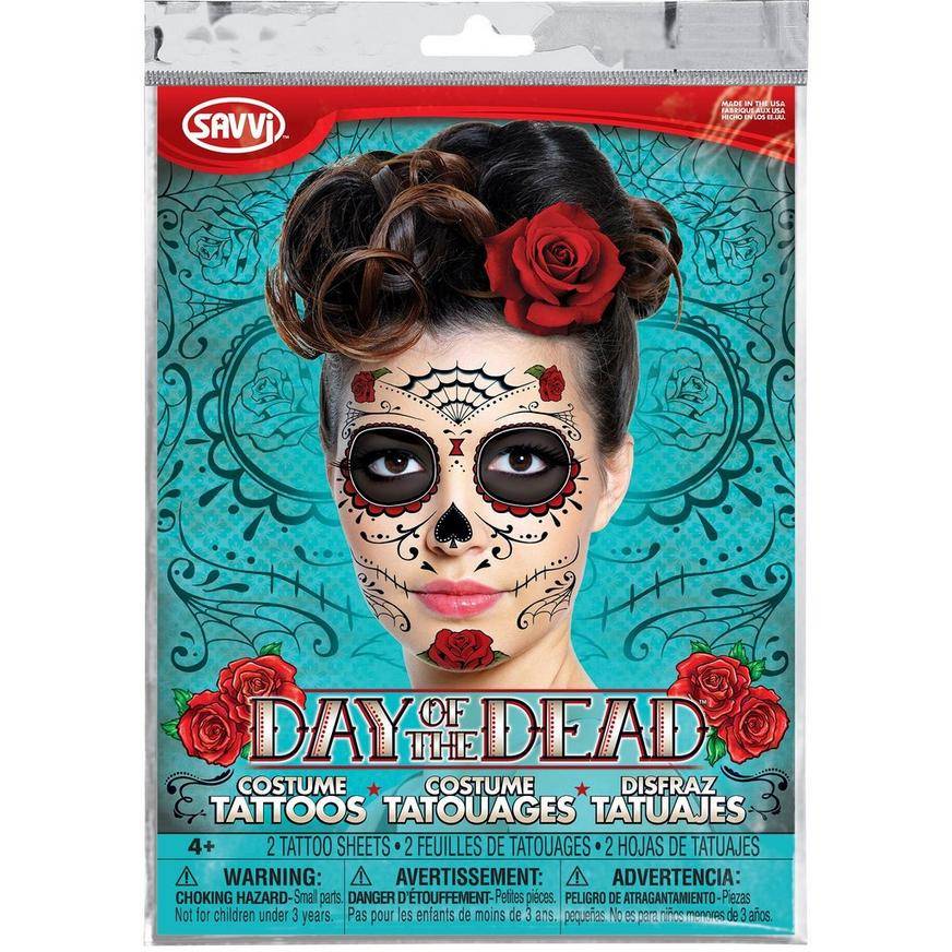 Sugar Skull Face Tattoos 2 Sheets