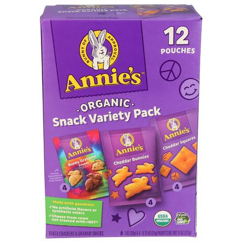 Annie's Homegrown Organic Baked Crackers & Graham Variety Snack Pack 12 Count