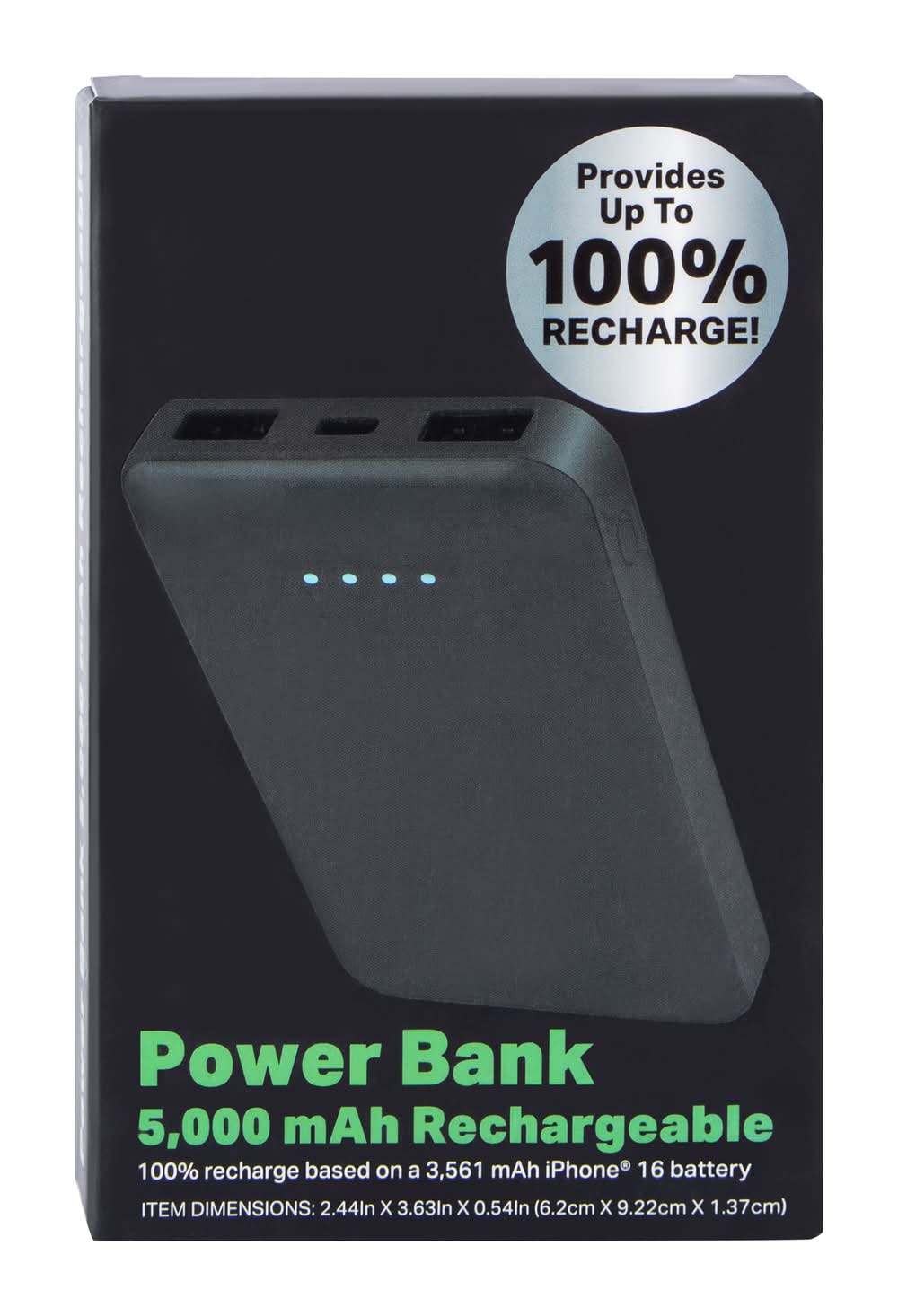 Rechargeable Power Bank 5000mAh Black