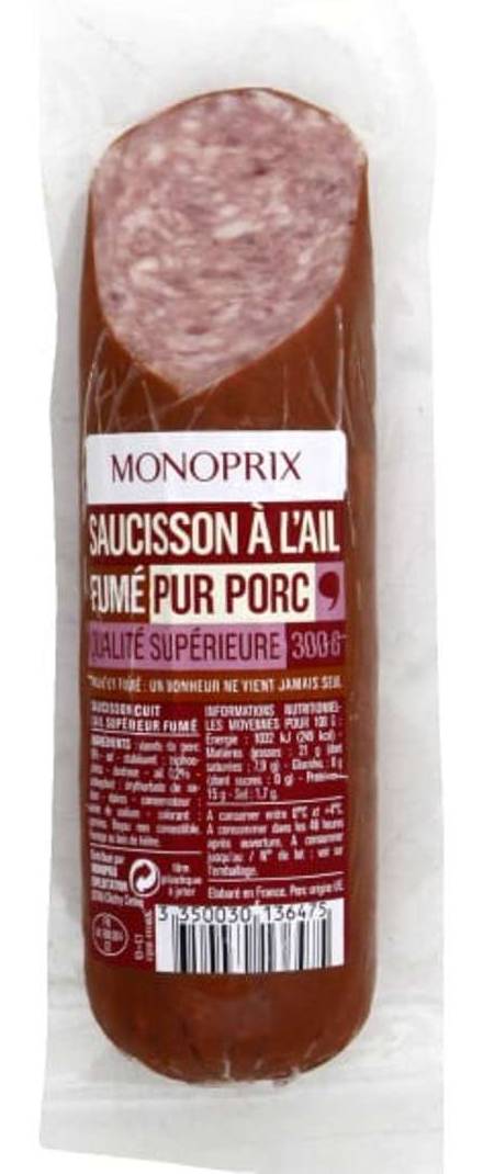 Monoprix - Saucisson à l'ail fumé pur porc (300g)